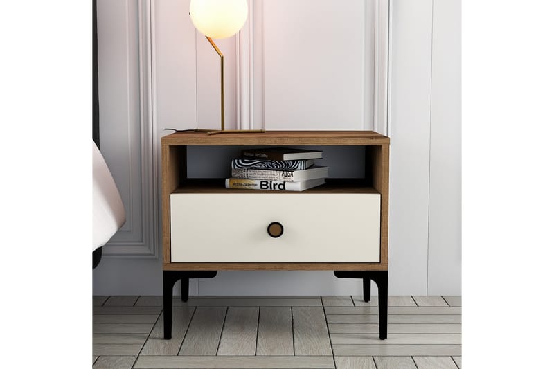 Sängbord Ameias 56x40 cm Brun/Beige - Hanah Home - Möbler - Bord & matgrupp - Avlastningsbord & sidobord - Sängbord & nattduksbord
