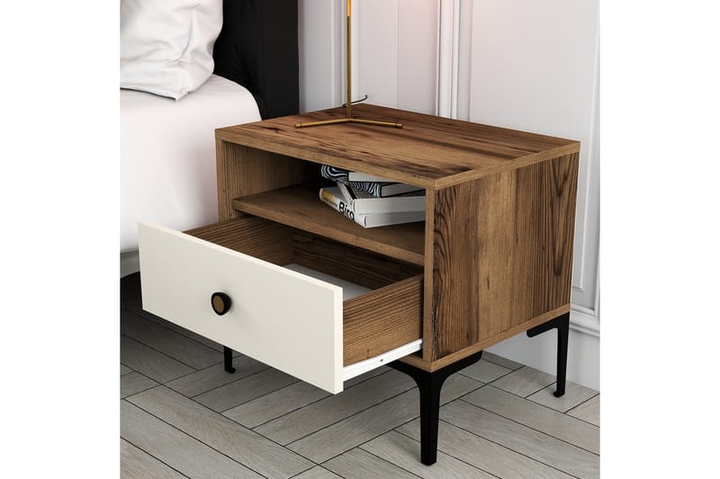 Sängbord Ameias 56x40 cm Brun/Beige - Hanah Home - Möbler - Bord & matgrupp - Avlastningsbord & sidobord - Sängbord & nattduksbord