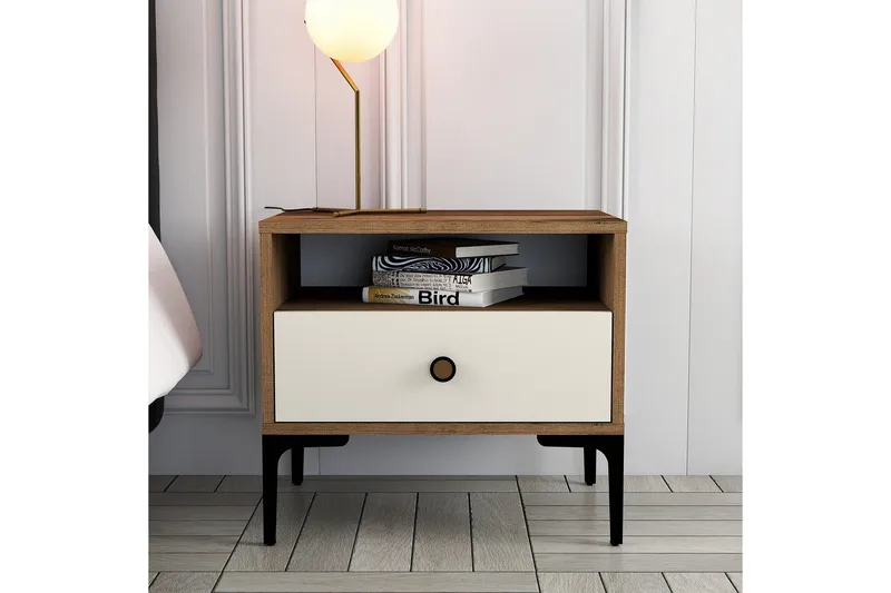 Ameias Sängbord 56x40 cm Brun/Beige - Hanah Home - Möbler - Bord & matgrupp - Avlastningsbord & sidobord - Sängbord & nattduksbord