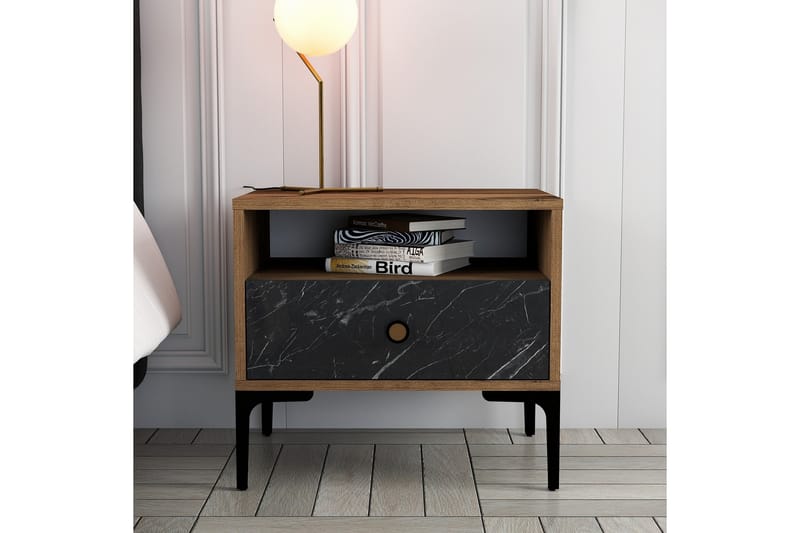 Sängbord Ameias 56x40 cm Brun/Svart - Hanah Home - Möbler - Bord & matgrupp - Avlastningsbord & sidobord - Sängbord & nattduksbord