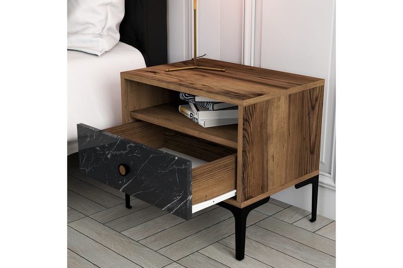 Sängbord Ameias 56x40 cm Brun/Svart - Hanah Home - Möbler - Bord & matgrupp - Avlastningsbord & sidobord - Sängbord & nattduksbord