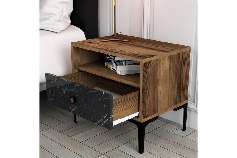 Sängbord Ameias 56x40 cm Brun/Svart - Hanah Home - Sängbord & nattduksbord