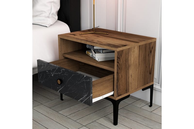 Ameias Sängbord 56x40 cm Brun/Svart - Hanah Home - Möbler - Bord & matgrupp - Avlastningsbord & sidobord - Sängbord & nattduksbord