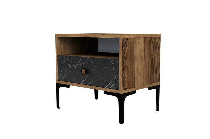 Ameias Sängbord 56x40 cm Brun/Svart, Hanah Home