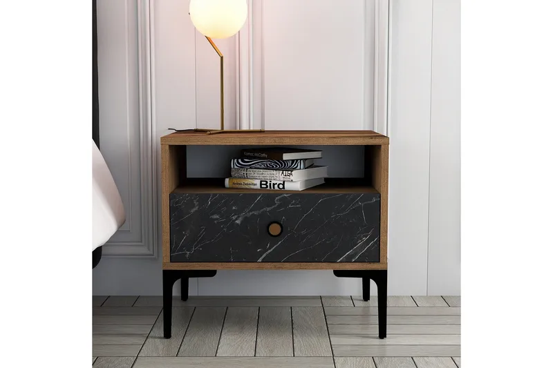 Ameias Sängbord 56x40 cm Brun/Svart - Hanah Home - Möbler - Bord & matgrupp - Avlastningsbord & sidobord - Sängbord & nattduksbord