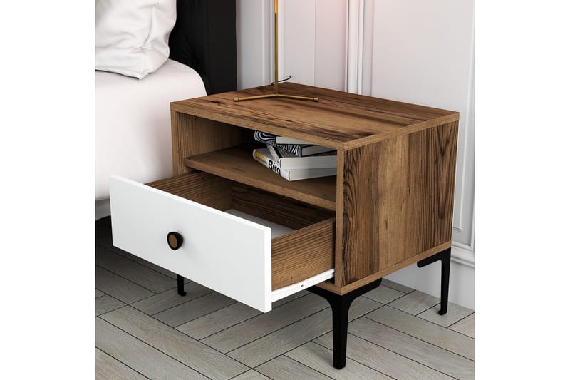 Sängbord Ameias 56x40 cm Brun/Vit - Hanah Home - Möbler - Bord & matgrupp - Avlastningsbord & sidobord - Sängbord & nattduksbord