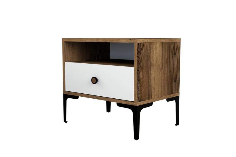 Ameias Sängbord 56x40 cm Brun/Vit, Hanah Home