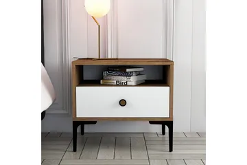 Ameias Sängbord 56x40 cm Brun/Vit - Hanah Home - Möbler - Bord & matgrupp - Avlastningsbord & sidobord - Sängbord & nattduksbord