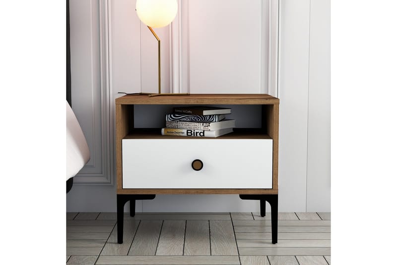 Ameias Sängbord 56x40 cm Brun/Vit - Hanah Home - Möbler - Bord & matgrupp - Avlastningsbord & sidobord - Sängbord & nattduksbord