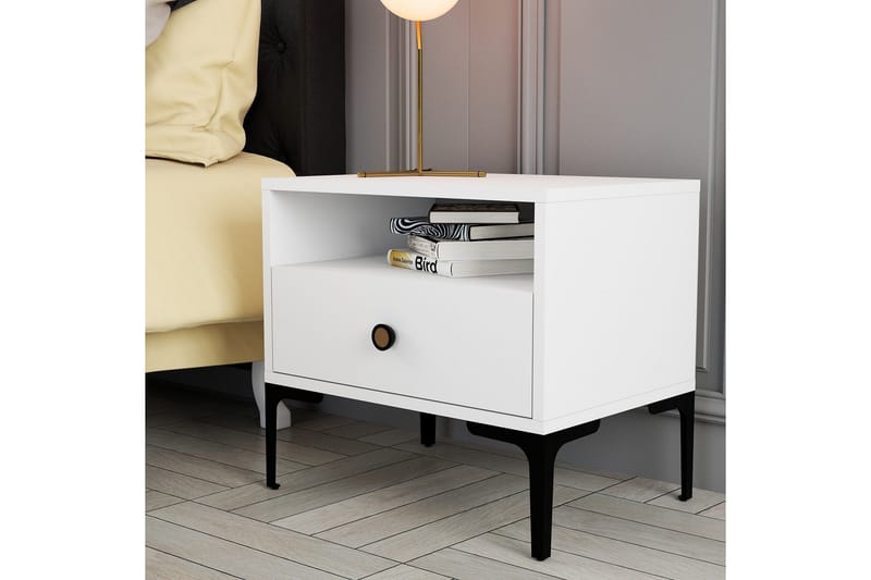 Ameias Sängbord 56x40 cm Vit - Hanah Home - Möbler - Bord & matgrupp - Avlastningsbord & sidobord - Sängbord & nattduksbord