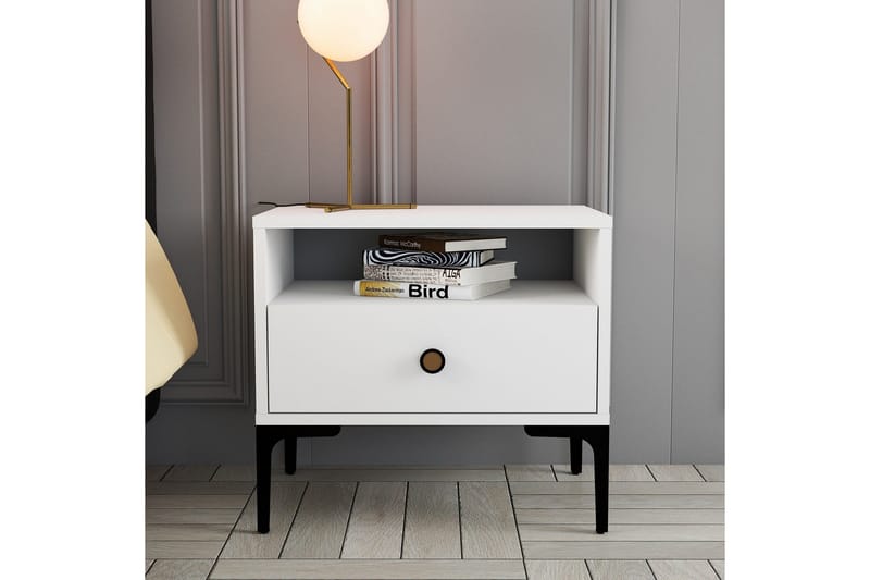 Ameias Sängbord 56x40 cm Vit - Hanah Home - Möbler - Bord & matgrupp - Avlastningsbord & sidobord - Sängbord & nattduksbord