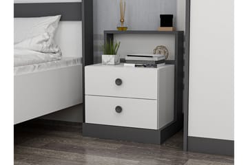 Sängbord Berdez 62x42 cm Antracit/Vit - Hanah Home - Möbler - Bord & matgrupp - Avlastningsbord & sidobord - Sängbord & nattduksbord