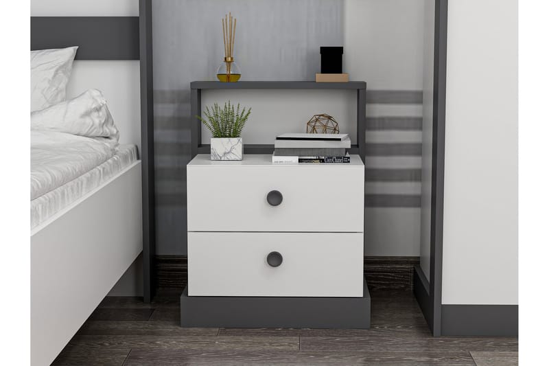 Sängbord Berdez 62x42 cm Antracit/Vit - Hanah Home - Möbler - Bord & matgrupp - Avlastningsbord & sidobord - Sängbord & nattduksbord