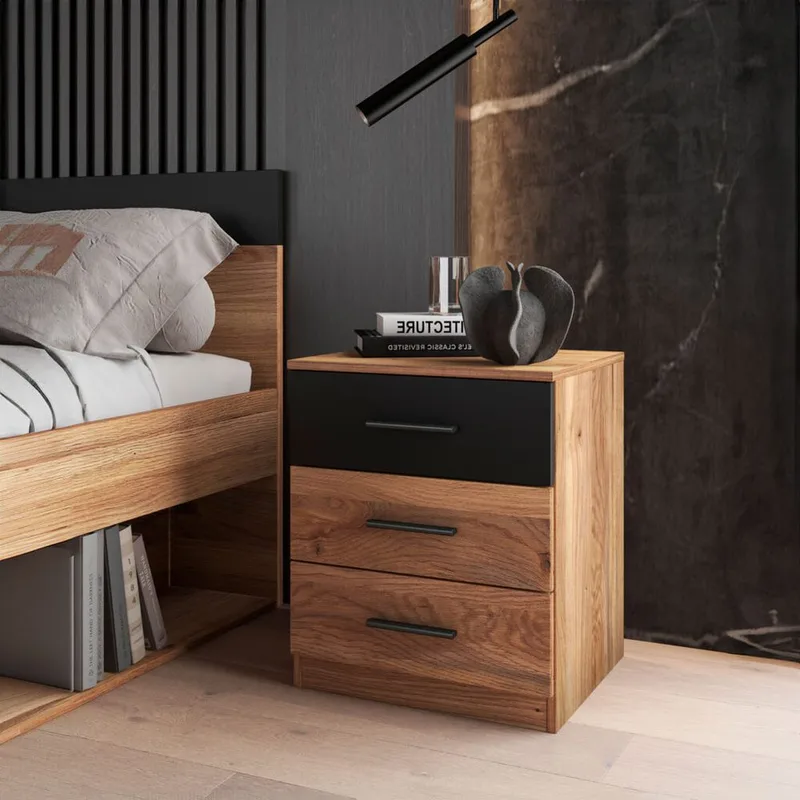 Sängbord Beta med 3 lådor - Mauvella ek - Möbler - Bord & matgrupp - Avlastningsbord & sidobord - Sängbord & nattduksbord