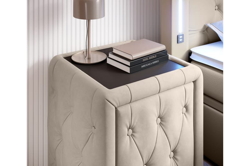Sängbord Celio 58 cm med Förvaring Låda - Beige - Sängbord & nattduksbord