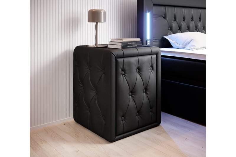 Sängbord Celio 58 cm med Förvaring Låda - Svart Konstläder - Sängbord & nattduksbord