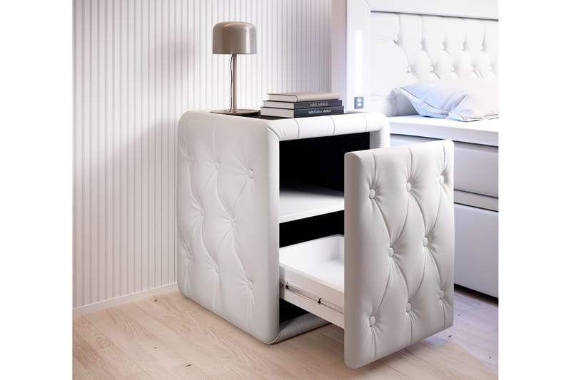 Sängbord Celio 58 cm med Förvaring Låda - Vit Konstläder - Sängbord & nattduksbord