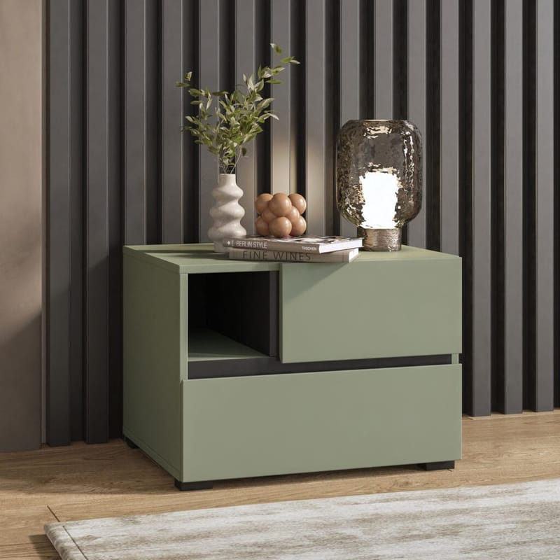 Sängbord Cross S med 2 lådor - Grön - Möbler - Bord & matgrupp - Avlastningsbord & sidobord - Sängbord & nattduksbord