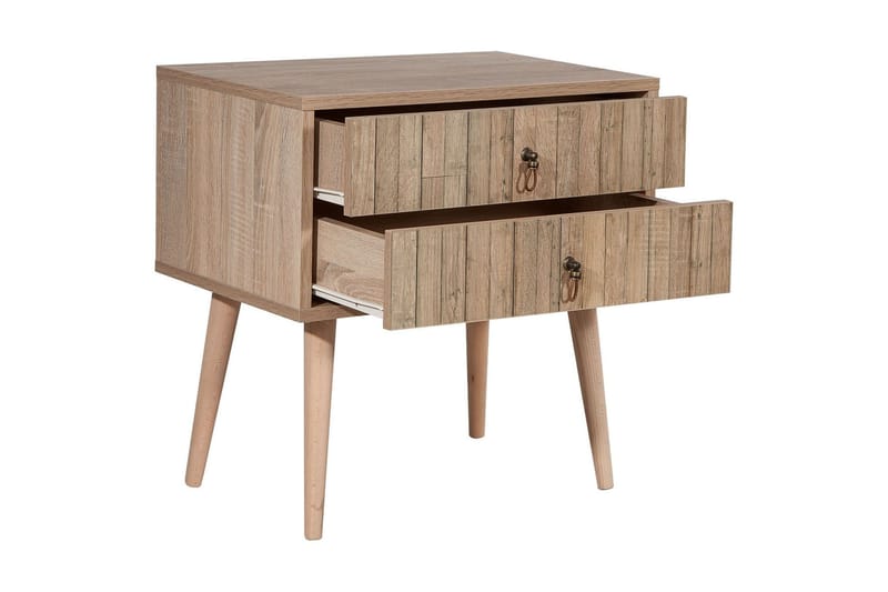 Sängbord Dirk 60 cm med Förvaring 2 Lådor Vertikalt Panel - Ljusbrun - Sängbord & nattduksbord