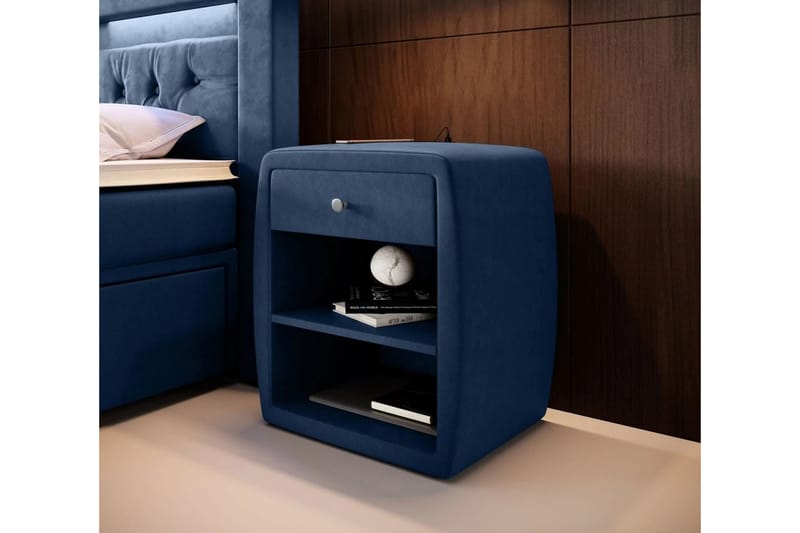 Sängbord Evander 48 cm med Förvaring Låda - Blå - Sängbord & nattduksbord