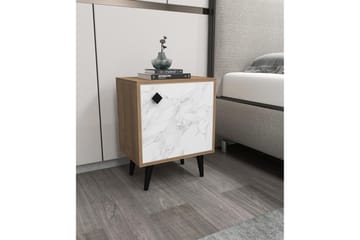 Sängbord Hastikoz 45x35 cm Brun/Vit - Hanah Home - Möbler - Bord & matgrupp - Avlastningsbord & sidobord - Sängbord & nattduksbord