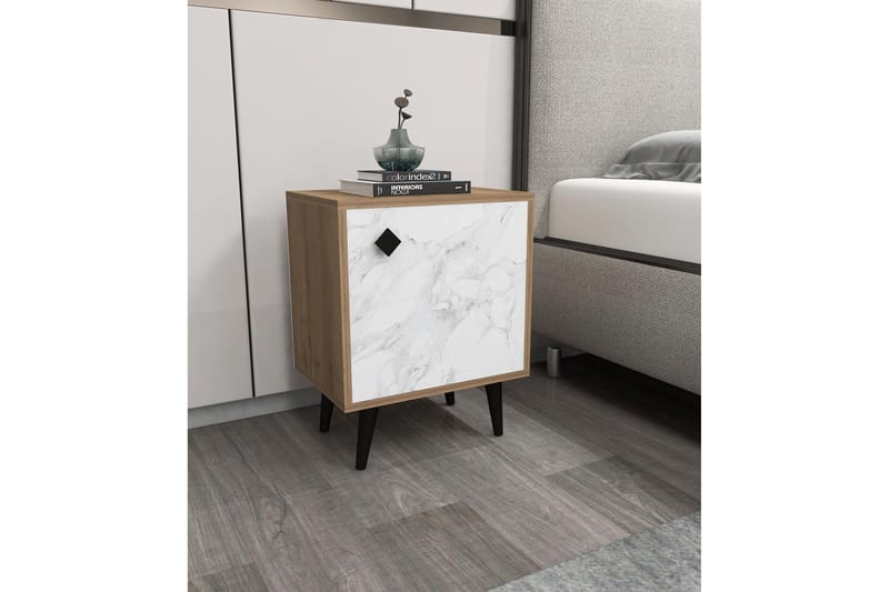 Sängbord Hastikoz 45x35 cm Brun/Vit - Hanah Home - Möbler - Bord & matgrupp - Avlastningsbord & sidobord - Sängbord & nattduksbord
