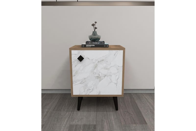 Sängbord Hastikoz 45x35 cm Brun/Vit - Hanah Home - Möbler - Bord & matgrupp - Avlastningsbord & sidobord - Sängbord & nattduksbord