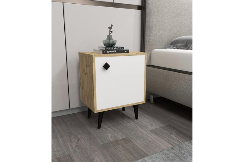 Sängbord Hastikoz 45x35 cm Vit/Brun - Hanah Home - Sängbord & nattduksbord