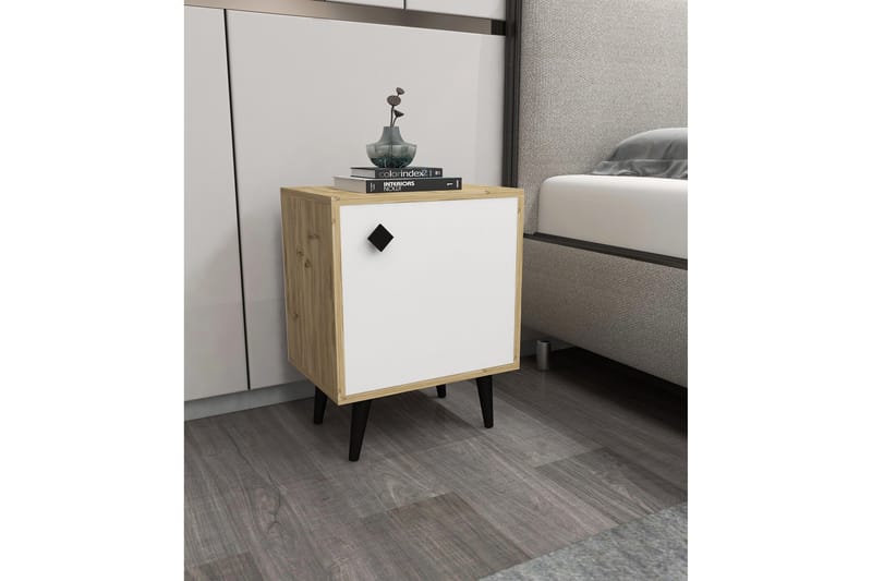 Sängbord Hastikoz 45x35 cm Vit/Brun - Hanah Home - Möbler - Bord & matgrupp - Avlastningsbord & sidobord - Sängbord & nattduksbord
