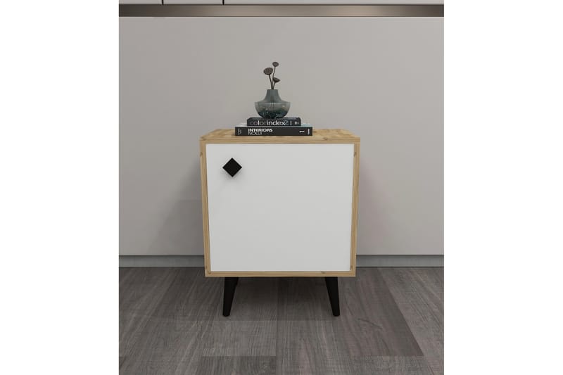 Sängbord Hastikoz 45x35 cm Vit/Brun - Hanah Home - Sängbord & nattduksbord