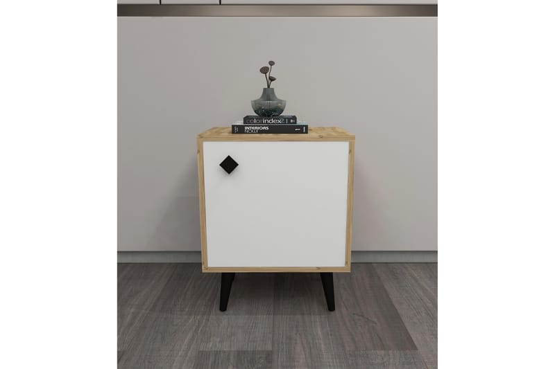 Sängbord Hastikoz 45x35 cm Vit/Brun - Hanah Home - Möbler - Bord & matgrupp - Avlastningsbord & sidobord - Sängbord & nattduksbord