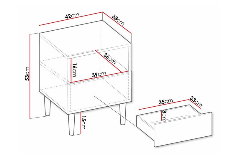 Sängbord Kintore 42 cm - Svart - Sängbord & nattduksbord