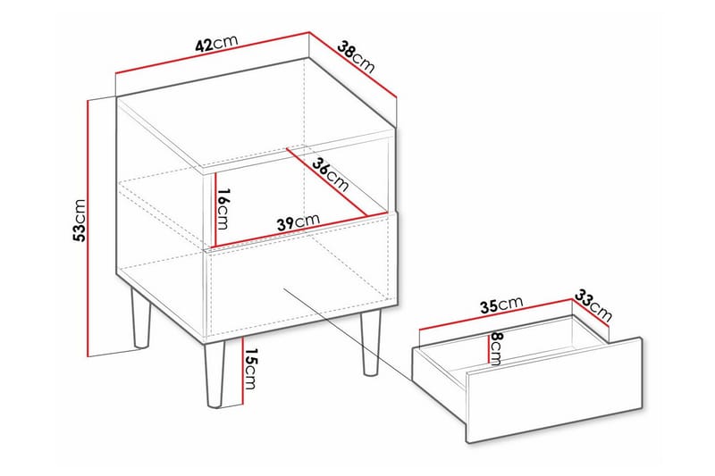 Sängbord Kintore 42 cm - Vit - Sängbord & nattduksbord
