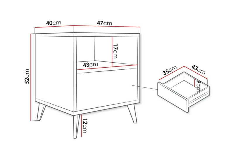 Sängbord Kintore 47 cm - Svart - Sängbord & nattduksbord