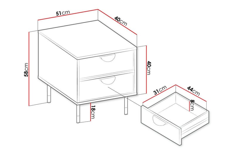Sängbord Kintore 51 cm - Svart - Sängbord & nattduksbord