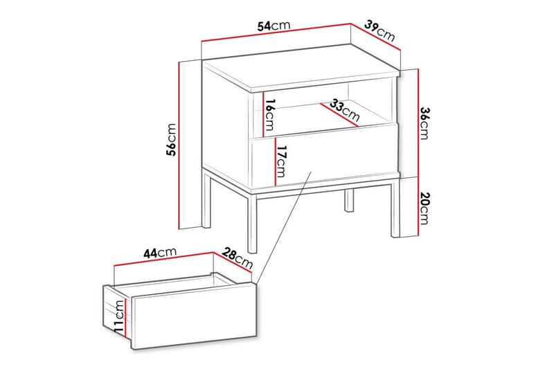 Sängbord Klinkerville 54 cm - Svart - Sängbord & nattduksbord