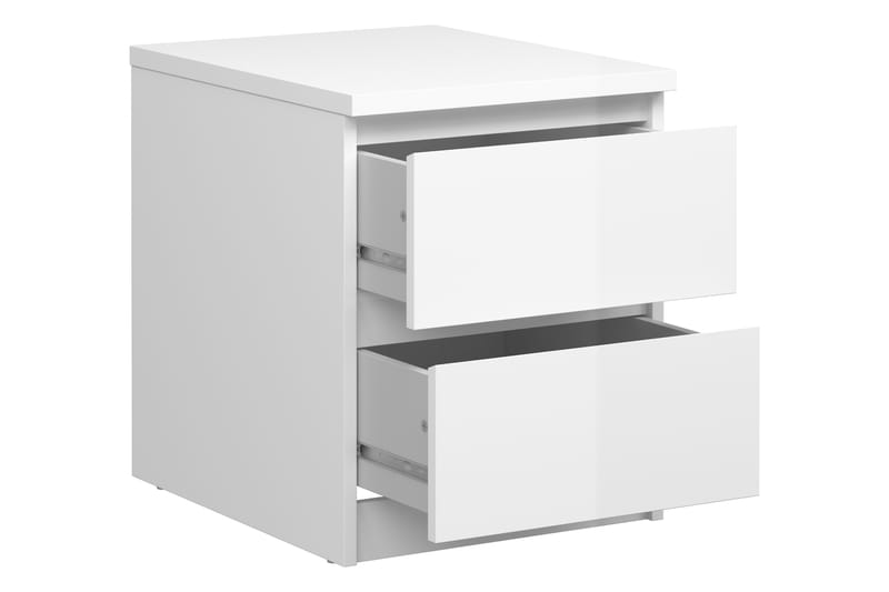 Sängbord Lerna 40 cm med Förvaring 2 Lådor - Vit Högglans - Sängbord & nattduksbord