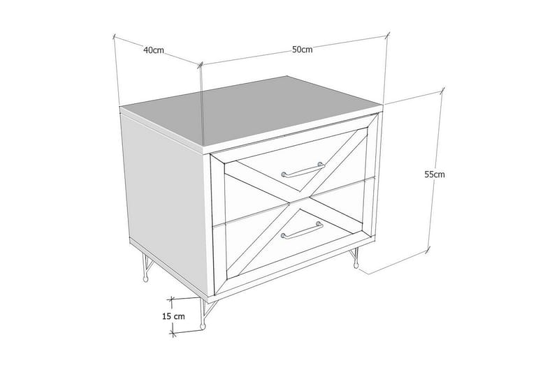 Sängbord Lundtorp 50 cm med Förvaring 2 Lådor - Grå/Brun - Sängbord & nattduksbord