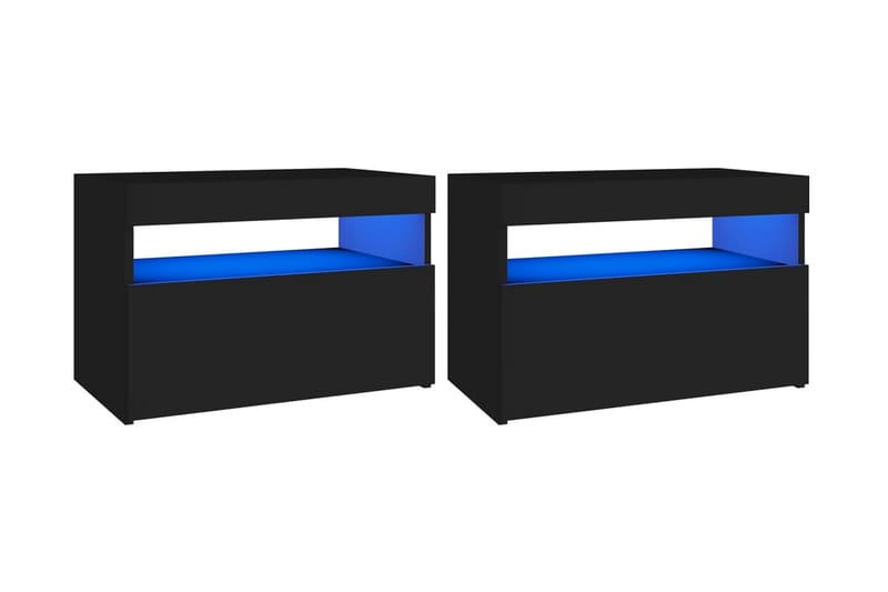 Sängbord med LED-belysning 2 st svart 60x35x40 cm spånskiva - Svart - Sängbord & nattduksbord