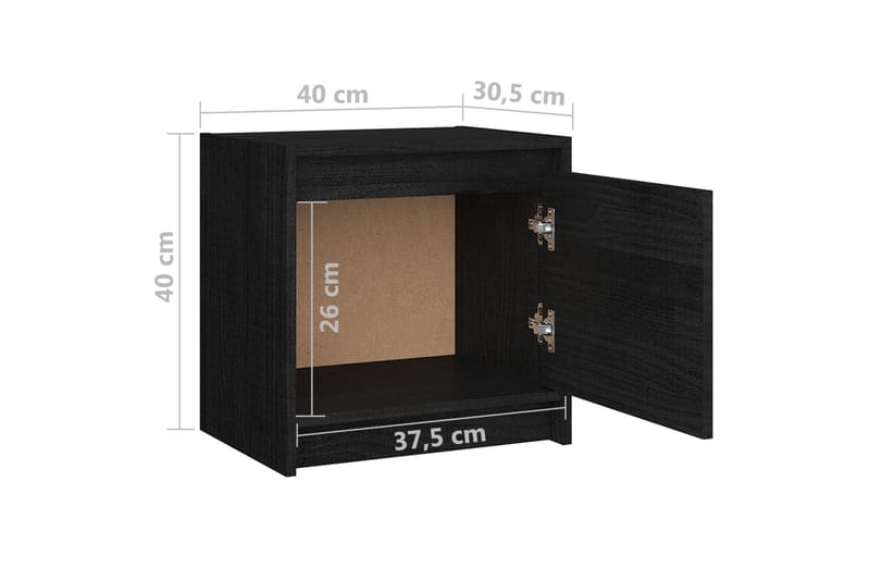 808122 sängskåp 2 st svart 40x30,5x40 cm massivt furu trä - Svart - Sängbord & nattduksbord