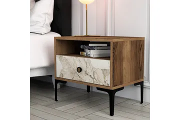 Ameias Sängbord 56x40 cm Brun/Vit - Hanah Home - Möbler - Bord & matgrupp - Avlastningsbord & sidobord - Sängbord & nattduksbord