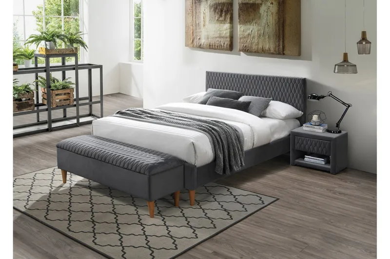 Azurro Sängbord 50 cm - Sammet/Grå - Möbler - Bord & matgrupp - Avlastningsbord & sidobord - Sängbord & nattduksbord