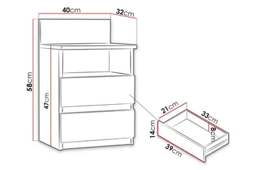 Basildon Sängbord 40 cm med Förvaring 2 Lådor + Hylla - Svart - Möbler - Bord & matgrupp - Avlastningsbord & sidobord - Sängbord & nattduksbord