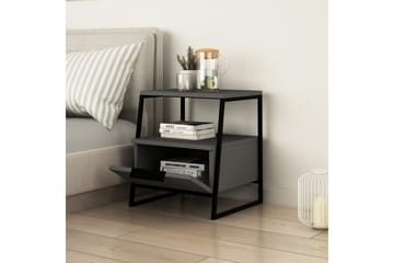 Bodsjö Sängbord 45 cm med Förvaring Hylla + Lucka - Grå/Svart - Möbler - Bord & matgrupp - Avlastningsbord & sidobord - Sängbord & nattduksbord