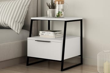 Bodsjö Sängbord 45 cm med Förvaring Hylla + Lucka - Vit/Svart - Möbler - Bord & matgrupp - Avlastningsbord & sidobord - Sängbord & nattduksbord