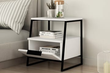 Bodsjö Sängbord 45 cm med Förvaring Hylla + Lucka - Vit/Svart - Möbler - Bord & matgrupp - Avlastningsbord & sidobord - Sängbord & nattduksbord