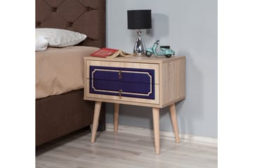 Brokind Sängbord 60 cm med Förvaring 2 Lådor Dekor - Natur/Blå - Möbler - Bord & matgrupp - Avlastningsbord & sidobord - Sängbord & nattduksbord
