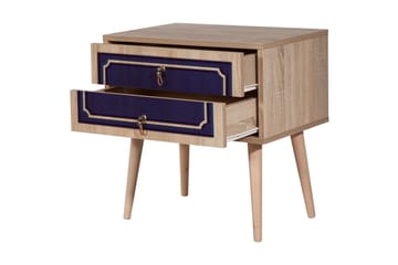 Brokind Sängbord 60 cm med Förvaring 2 Lådor Dekor - Natur/Blå - Möbler - Bord & matgrupp - Avlastningsbord & sidobord - Sängbord & nattduksbord