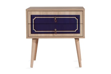 Brokind Sängbord 60 cm med Förvaring 2 Lådor Dekor - Natur/Blå - Möbler - Bord & matgrupp - Avlastningsbord & sidobord - Sängbord & nattduksbord