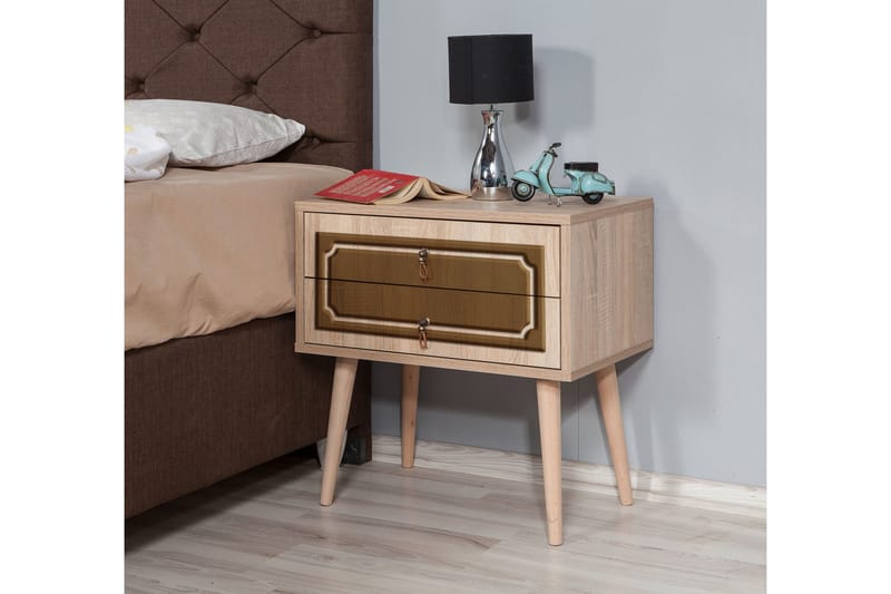 Brokind Sängbord 60 cm med Förvaring 2 Lådor Dekor - Natur/Brun - Möbler - Bord & matgrupp - Avlastningsbord & sidobord - Sängbord & nattduksbord